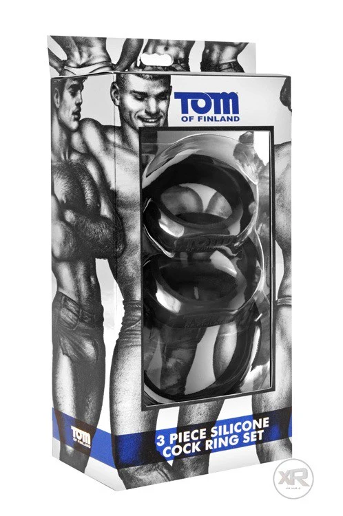 Tom of Finland Black 3 Piece Silicone Cock Ring Set - Image 3