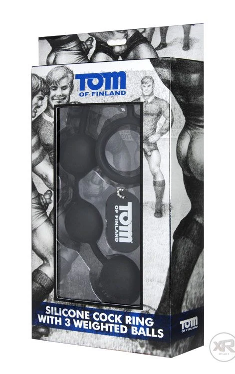 Tom of Finland Silicone Cock Ring with 3 Weighted Anal Balls - Image 3