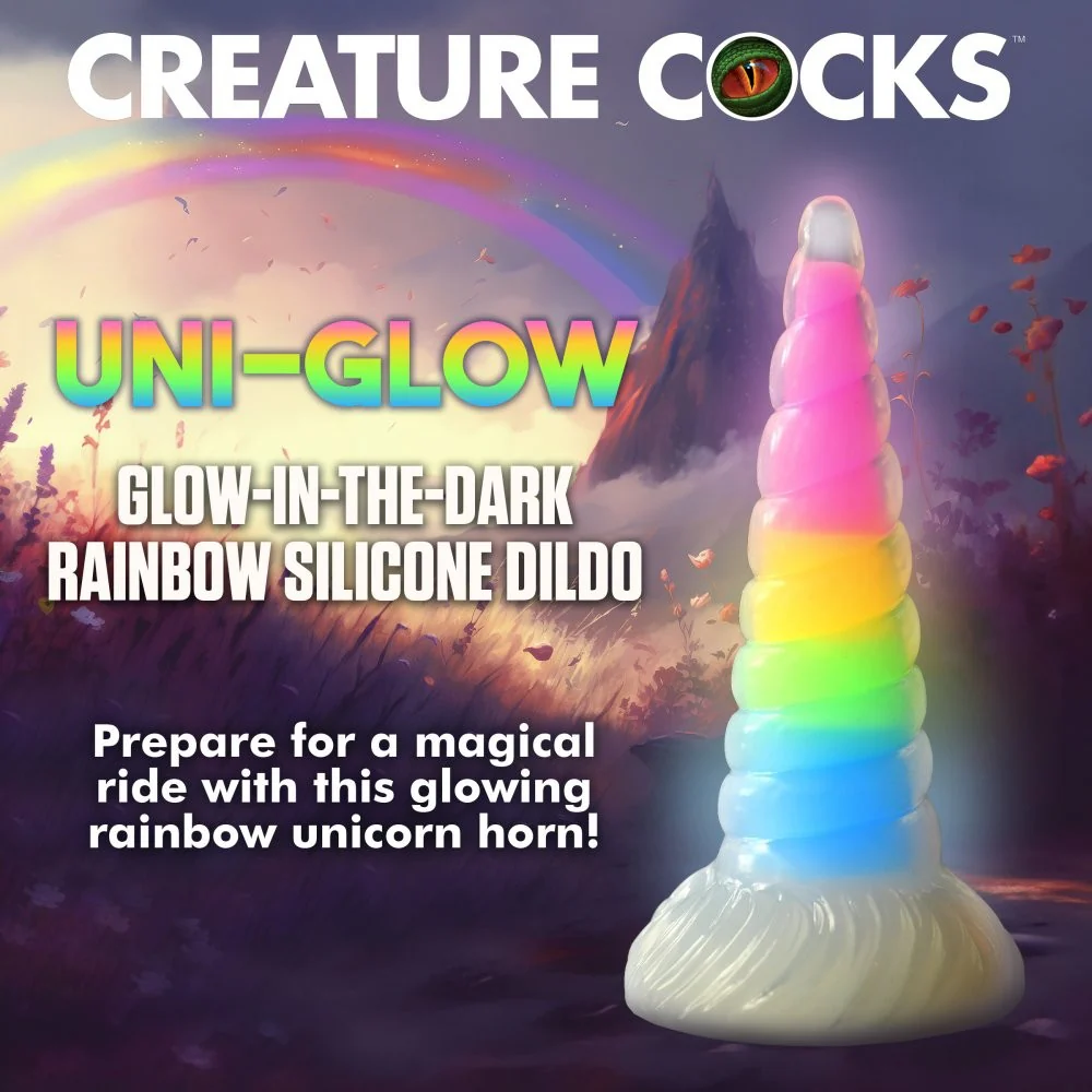 Uni-Glow Glow-In-The-Dark Rainbow Silicone Dildo - Image 2