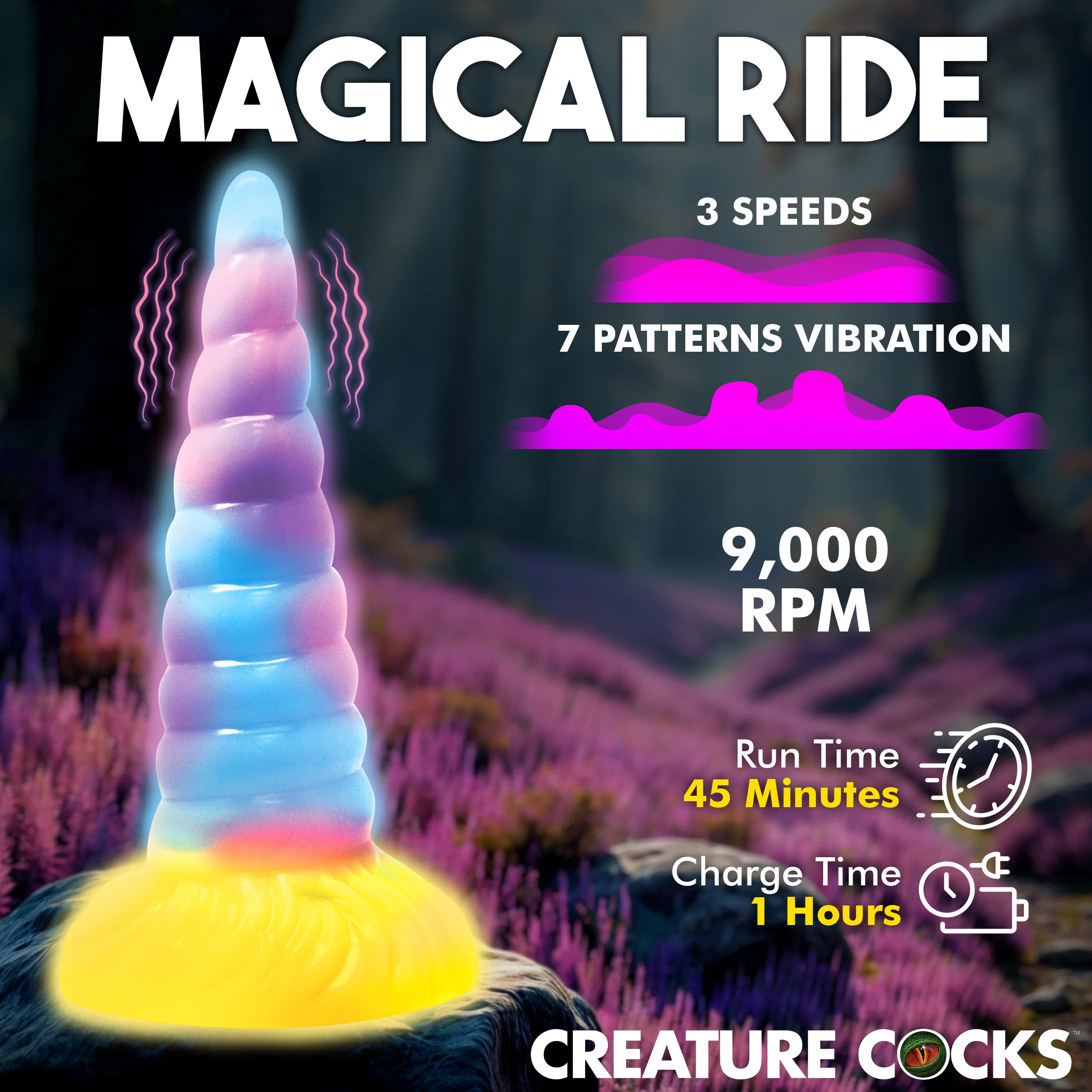 Unicorn Glow-in-the-Dark Vibrating Silicone Dildo - Image 2