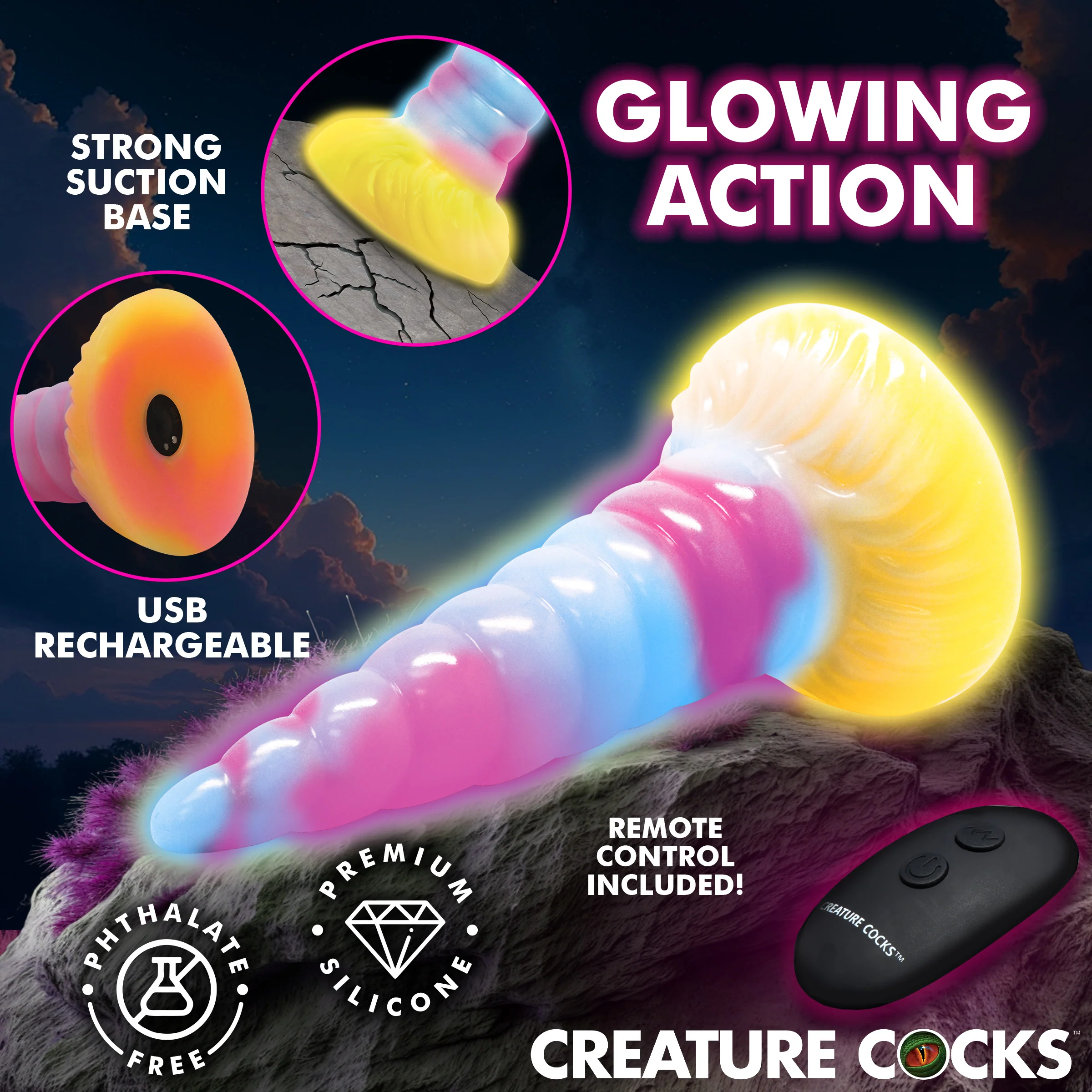 Unicorn Glow-in-the-Dark Vibrating Silicone Dildo - Image 3