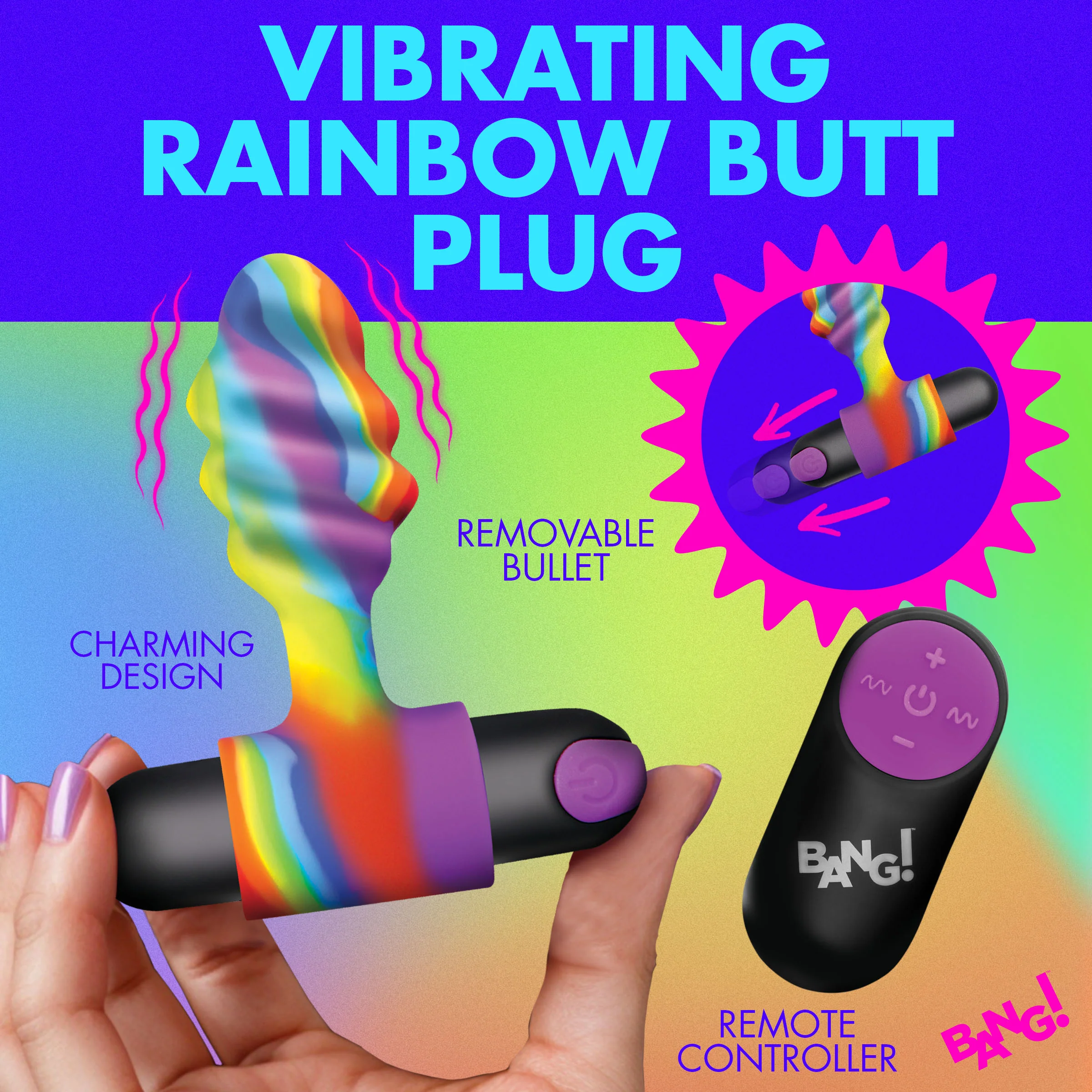 Vibrating Rainbow Butt Plug - Image 4