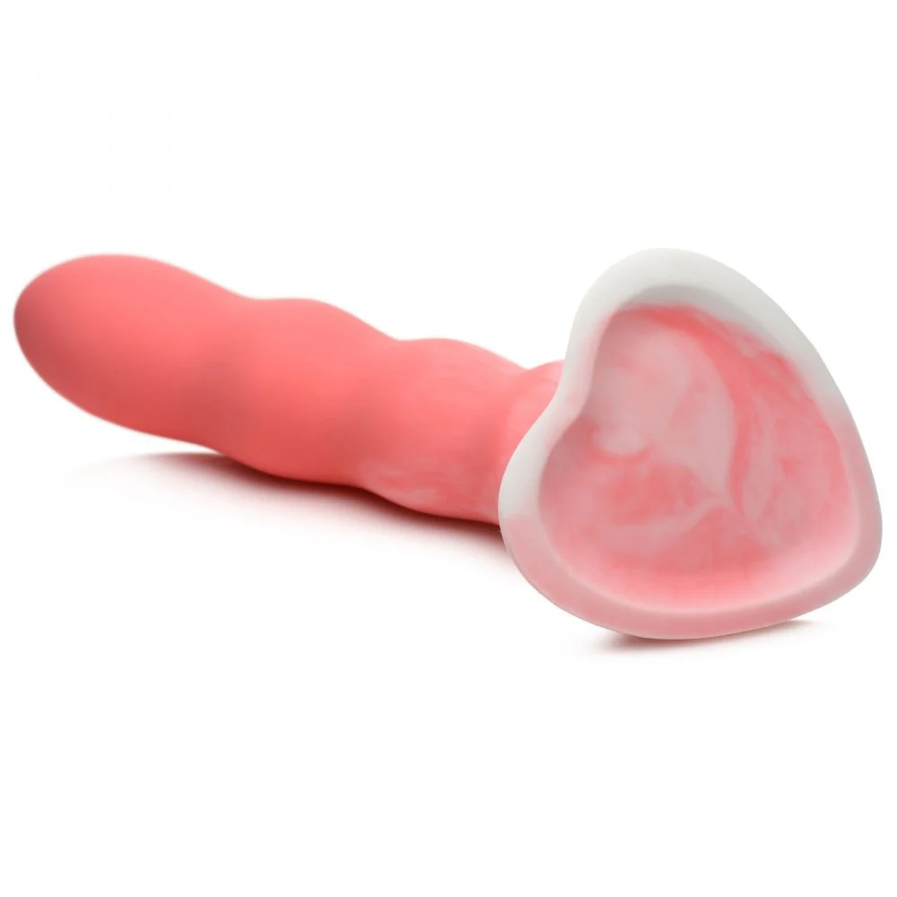 Wavy Silicone Pink and White Dildo - Image 3