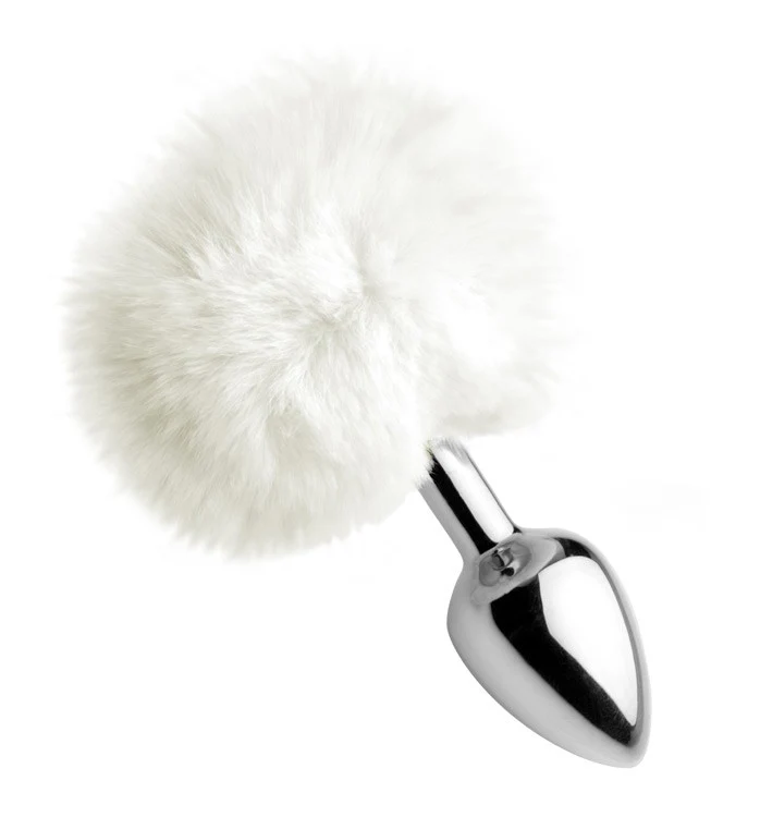 White Fluffy Bunny Tail Anal Plug - Image 2