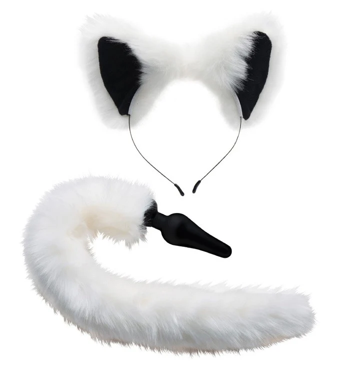 White Fox Tail Anal Plug and Ears Set - Image 3